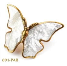 Schaub - 891-PAR - Solid Brass, Symphony, Pull, Nature, Butterfly, Mother of Pearl Inlay, Paris Brass, 1-1/2" cc