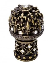 Carpe Diem Cabinet Knobs<br />7616  1-1/8" - Versailles medium round knob Fleur De Lys open basket decorative column foot with Swarovski Crystals