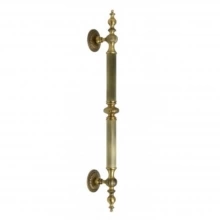 First Impressions Custom Door Pulls<br />CST2 RDDSBR RR - Castle 2 - Door Pull - 1-3/16" Tubular Round Reeded Grip with Decorative Finials, Center Ring, and Tapered Mounts with Rosettes in Brass