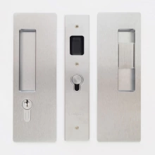 Cavilock - CL400C0128 - Cavity Sliders Magnetic Key Locking Pocket Door Set, Key LH (Left Hand)/Snib RH (Right Hand), Satin Chrome, for 1 3/8" Door Thickness