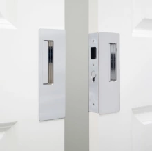 Cavilock - CL400D0062 - Cavity Sliders Magnetic Bi-Parting Pocket Door Set, Snib/Key, Bright Chrome, for 1-3/4" Door Thickness