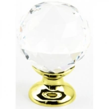 Schaub<br />70-CS-03 - Solid Brass Stargaze Crystal Round Knob, Polished Brass, 1-1/8" Diameter