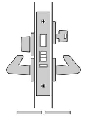 D. Hotel <br> Keyed Latchbolt Outside<br>Outside Handle Rigid, Deadbolt x thumbturn In, Emergency Egress
