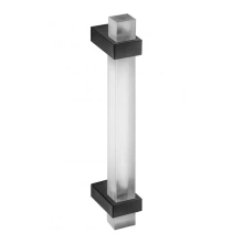 First Impressions Custom Door Pulls<br />SKY150 SBR - Sky 150 - Door Pull - 1-1/2" Solid Square Acrylic Clear or Frosted Grip, Adjustable Straight Square Mounts in Brass