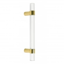 First Impressions Custom Door Pulls<br />CBN100 SBR - Cabinet 100 - Door Pull - 1" Solid Round Acrylic Clear or Frosted Grip, Wrap Around Straight Round Mounts in Brass