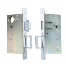 Accurate - PD.2002CPDL-3 - Pocket Door Set, Key Outside x T-turn Inside for Pair Of Doors: Cylinder Cutout x Thumbturn with Exposed Fasteners