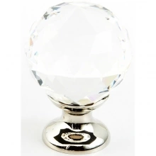 Schaub - 70-CS-PN - Solid Brass, Fire, Crystal Round Knob, 1-1/8" diameter, Polished Nickel finish