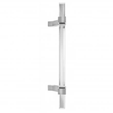 First Impressions Custom Door Pulls<br />SKY100 FAL - Sky 100 - Door Pull - 1" Solid Square Acrylic Clear or Frosted Grip, Adjustable Offset Square Mounts in Aluminum