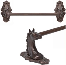 Carpe Diem Cabinet Knobs - 3800   20"  - Horse with tularosa back plate 16" c to c towel bar; 5/8" smooth bar