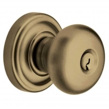 Baldwin - 5210.033 - Colonial Knob - Keyed Entry with Classic Rose, Non-Lacquered Vintage Brass Finish 5210033 Quick Ship