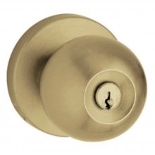 Baldwin - 5215.033 - Modern Knob - Keyed Entry with Contemporary Rose, Non-Lacquered Vintage Brass Finish 5215033 Quick Ship