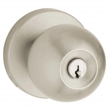 Baldwin - 5215.056 - Modern Knob - Keyed Entry with Contemporary Rose, Lifetime Satin Nickel Finish 5215056 Quick Ship