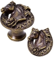 Carpe Diem Cabinet Knobs - 8030    1-3/4"  - Horse in a horse shoe with a rose knob left