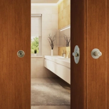 Hafele<br />911.27.052 - BL100 Privacy Lock, for Sliding Barn Door, Round trim, ADA T2 thumb-turn, matt stainless steel, 2 1/4" lock backset