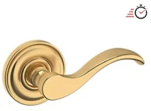 Baldwin - 5455V.044.PASS IN STOCK - Wave Lever with 5048 Rose - Passage Set, Lifetime (PVD) Satin Brass Finish 5455V044PASS Quick Ship