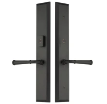 Emtek<br />1L1M24 - Melrose Style Plates 2.5" x 17.5" - Non-Keyed Fixed Handle Outside, Operating Handle Inside, Hub Above Handle