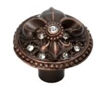Carpe Diem Cabinet Knobs - 7605B   1-7/16" - Versailles large Round Knob Fleur De Lys with Swarovski Crystals