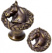 Carpe Diem Cabinet Knobs - 8000   1-5/8" - Horse in classic laurel leaf wreath knob left