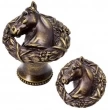 Carpe Diem Cabinet Knobs<br />8000   1-5/8" - Horse in classic laurel leaf wreath knob left