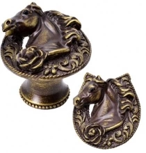 Carpe Diem Cabinet Knobs - 8030    1-3/4"  - Horse in a horse shoe with a rose knob left