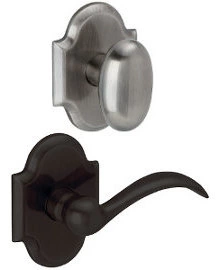 Beaver Tail Lever & Oval Knob with 4" Arched Rose<br>Pass, Priv, FD 