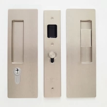 Cavilock - CL400C0328 - Cavity Sliders Magnetic Key Locking Pocket Door Set, Key LH (Left Hand)/Snib RH (Right Hand), Satin Nickel, for 1 3/8" Door Thickness