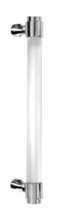 First Impressions Custom Door Pulls<br />CRS100 SBR - Cristal 100 - Door Pull Handle - 1" Solid Round Acrylic Clear or Frosted Grip, Wrap Around Hourglass Mounts and End Caps in Brass