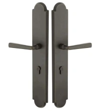 Emtek - 1L1A54 - Sandcast Bronze Arched Style Plates 3" x 17.5" - Non-Keyed Fixed Handle Outside, Operating Handle Inside, Hub Below Handle