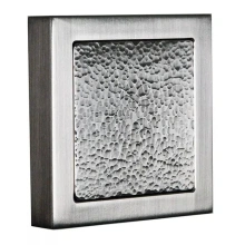 First Impressions Custom Door Pulls<br />BRK4 HMRSAL - Brooks 4 - Cabinet Pull - 4" Square Knob with a Hammered Center Insert and Smooth Border and Straight Smooth Mounts in Aluminum