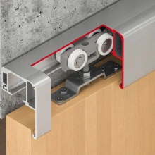 Hafele<br />940.83.005 - Slido D-Line11 80P, set w/o track for 1-leaf and 2-leaf wooden sliding doors no soft/self close, door width >500mm door weight <80kg