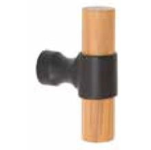 First Impressions Custom Door Pulls<br />LVG100 SBR T - Livingston 100 - Cabinet &ldquo;T&rdquo; Knob 1" Solid Round Wood Grip, Wrap-around Hourglass Mounts In Brass