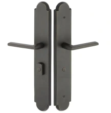 Emtek<br />1L1A14 - Sandcast Bronze Arched Style Plates 3" x 17.5" - Non-Keyed Fixed Handle Outside, Operating Handle Inside, Hub Below Handle