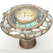 Schaub<br />651-AD - Solid Brass, Symphony, Fair Isle, Knob, 1-1/2" dia, Imperial Shell, White Mother of Pearl, Aged Dover