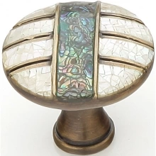 Schaub<br />653-AD - Solid Brass, Symphony, Fair Isle, Round Knob, 1-3/8" dia, Imperial Shell, White Mother of Pearl, Aged Dover