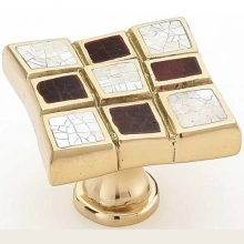 Schaub - 658-R/PB - Solid Brass, Symphony, Avalon Bay, Square Knob, 1-3/8" dia, Red and White Mother of Pearl, Polished Brass