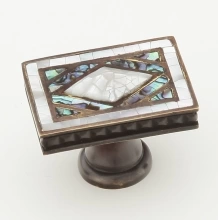 Schaub<br />659-WP/AD - Solid Brass, Symphony, Avalon Bay, Rectangular Knob, 1-7/8", Imperial Shell, White Mother of Pearl, Aged Dover