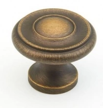 Schaub - 704-ALB - Solid Brass, Traditional, Round Knob, 1-1/2" diameter, Antique Light Brass finish