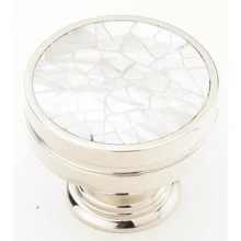 Schaub - 990-MOP/PN - Solid Brass, Symphony, Round Knob w/Mother of Pearl Inlay, 1-3/8" diameter, Polished Nickel finish