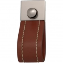 Turnstyle Designs - U1200 - Strap Leather, Push Button Cabinet Handle, Square Loop Stitched